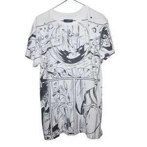 CREATIVE Destruction Comic Book Print Grayscale T-Shirt, Size M